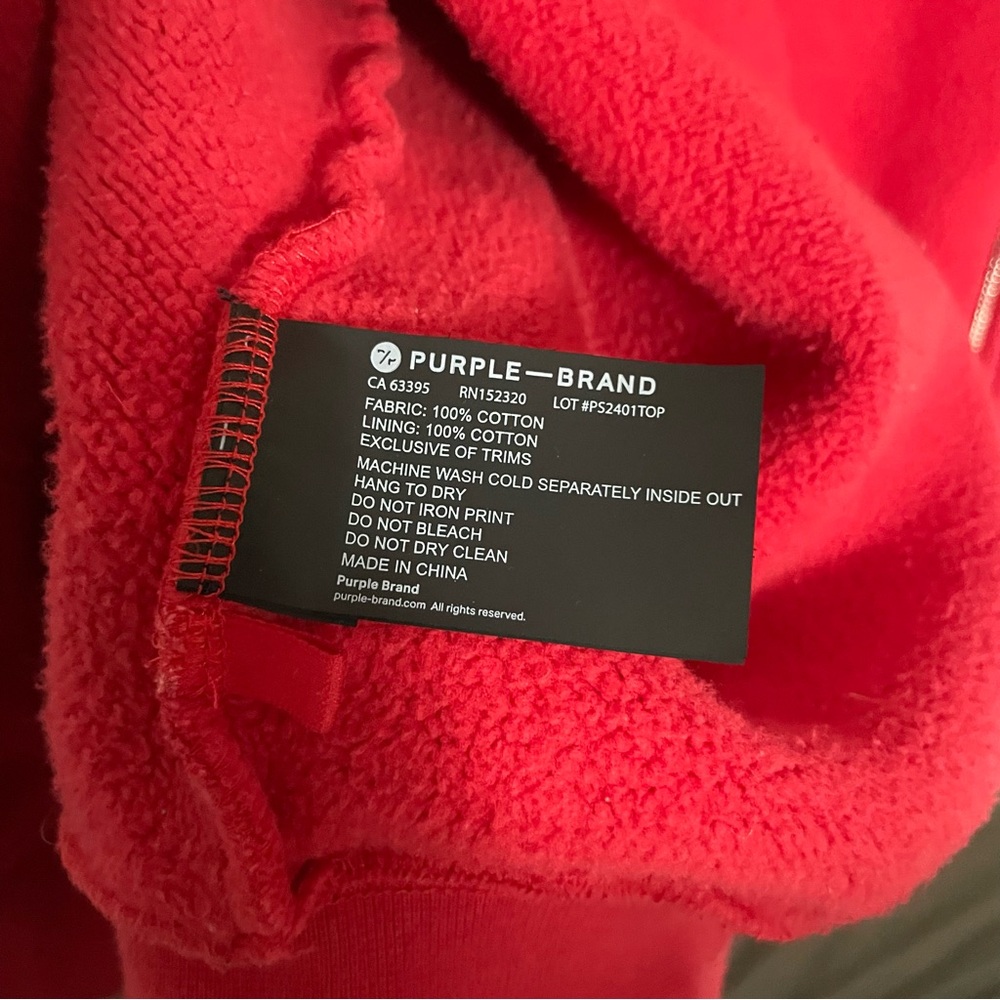 Purple Brand HWT Fleece Full Zip Red Hoodie Size XL - Picture 5 of 9